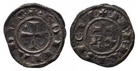 BRINDISI o MESSINA. Corrado I (1250-1254). Denaro Mi (0,69 g). Croce patente con piccolo romboide nel 1° e 4° spazio - R X sormontate da omega nel cam...