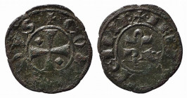 BRINDISI o MESSINA. Corrado I (1250-1254). Mezzo denaro Mi (0,36 g). Croce patente con piccolo romboide nel 1° e 4° spazio - R X sormontate da omega n...