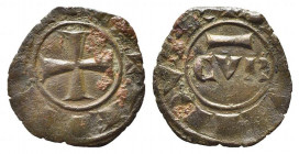 BRINDISI o MESSINA. Corrado II (1254-1258). Denaro Mi (0,66 g). Croce patente - R/nel campo C V R. Spahr 173. qBB