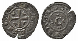 BRINDISI o MESSINA. Corrado II (1254-1258). Denaro Mi (0,64 g). Grande C tra crescenti lunari nel campo - R/croce patente con crescenti lunari nei qua...