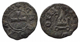 CAMPOBASSO. Nicola I di Monfort (1422). Tornese Mi (0.99 g). NICOLA COM; Castello. R/CAMPOBASSI; croce patente. Biaggi 538. qBB