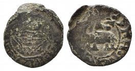 CATANIA. Federico IV d'Aragona (1355-1377). Denaro Mi (0.71 g). FRIDERICVS DEI; Stemma aragonese. R/GRA REX SICIL; Elefante (stemma di Catania). MIR 1...