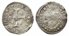 GENOVA. Dogi Biennali III fase (1637-1797). 8 soldi 1654 sigle IAB. Ag (2,16 g). MIR 302/2. qBB