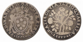 LIVORNO. Ferdinando II De' Medici (1621-1670). Quarto di pezza della rosa 1665. Ag (5,90 g). Stemma ovale - R/due piante di rose. MIR 63 R3; CNI 50/1....