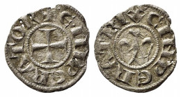 MESSINA. Enrico VI (1194-1197). Denaro (con aquila) a nome di Enrico e Costanza Mi (0,55 g). Sp. 27-28. BB-SPL
