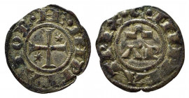 MESSINA. Enrico VI (1194-1197). Denaro (con A P) a nome di Enrico e Costanza Mi (0,85 g). Sp. 30. qSPL