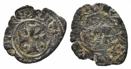 MESSINA. Federico III (1296-1337). Denaro Mi (0,49 g). Testa coronata a sinistra - R/croce patente, globetto in ogni quarto. Spahr 46. MB
