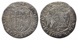 NAPOLI. Carlo I d'Angiò (1266-1285). Saluto Ag (2,63 g). Stemma bipartito - R/Scena dell'annunciazione. MIR 20. MB