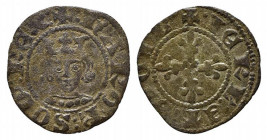 NAPOLI. Carlo II d'Angiò (1285-1309). Denaro Regale Mi (0,61 g). Testa coronata del re frontale - R/croce formata da quattro fiordalisi in cerchio. MI...