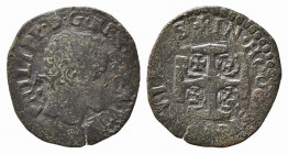NAPOLI. Filippo II (1554-1598). 3 Cavalli sigle IAF/CI. Cu (3,44 g). Testa coronata a destra. R/ Croce di Gerusalemme. Magliocca 167 var. (IN HOOC - r...
