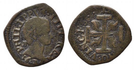NAPOLI. Filippo IV (1621-1665). 3 cavalli 1625. AE (1.42 g). Magliocca 123 raro. qBB