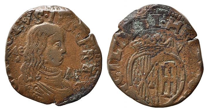 NAPOLI. Carlo II di Spagna (1665-1700). Grano Cu (8,82 g). Magliocca 5-7. BB