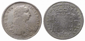 NAPOLI. Carlo di Borbone (1734-1759). Piastra da 120 grana 1750. Ag (24,75 g). Busto drappeggiato e corazzato a destra. R/ Stemma sormontato da corona...