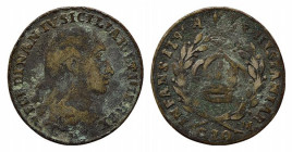 NAPOLI. Ferdinando IV di Borbone (1759-1816). FALSO D'EPOCA di un 20 grana 1796. AE (4,24 g). BB