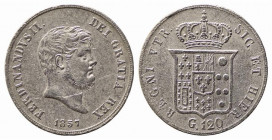 NAPOLI. Ferdinando II di Borbone (1830-1859). Piastra da 120 grana 1857. Ag (27,20 g). Magliocca 567. BB