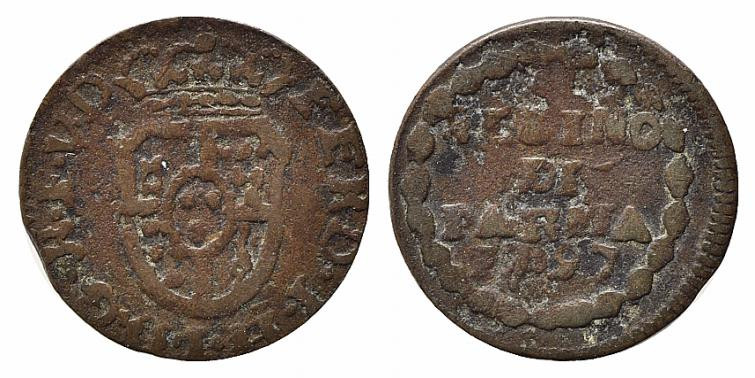 PARMA. Ferdinando I di Borbone. Sesino 1797 (Falso d'epoca). Cu (1,07 g). qBB