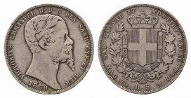 Vittorio Emanuele II - Regno di Sardegna (1849-1861). Genova 5 lire 1850 Ag. Gigante 30 rara. MB