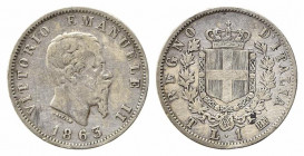 Vittorio Emanuele II (1861-1878). Torino 1 Lira 1863 T. MB-BB