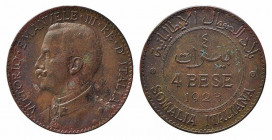 Vittorio Emanuele III (1900-1943). Somalia Italiana (1909-1925). 4 Bese 1923. Gigante 20 NC. BB+