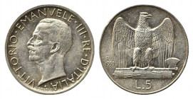 Vittorio Emanuele III (1900-1943). 5 Lire 1930 "Aquilino" Ag (5 g). Gig.77. qFDC/FDC