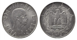 Vittorio Emanuele III (1900-1943). 2 lire 1943 serie Impero. Gigante 124 rara. SPL+
