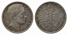 Vittorio Emanuele III (1900-1943). 2 Lire 1907 "Aquila Sabauda". Ag (10 g). Gig. 95. BB+/qSPL