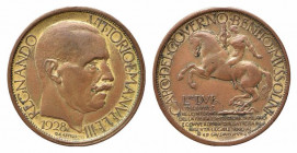 Vittorio Emanuele III (1900-1943). Esposizione di Milano 1928. Buono da 2 lire. Cu dorato. Gigante 1. BB