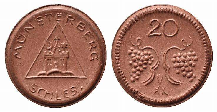 GERMANIA. Munsterberg. Notgeld da 20 pfennig anni '20. Porcellana (1,90 g). FDC
