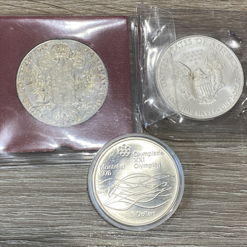 ESTERE. Lotto di 3 monete grande modulo in argento (tallero Maria Teresa, Oncia ...