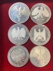 GERMANIA. Lotto di 6 monete da 5 marchi Ag. SPL-FDC
