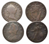GRAN BRETAGNA e IRLANDA. Lotto di 2 monete da 1/2 penny (1739 e 1766). MB-BB