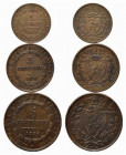 SAVOIA. Carlo Felice. Lotto di 3 monete diverse (1,3,5 1826 centesimi Regno di Sardegna). BB