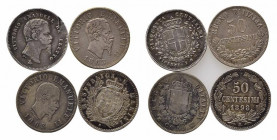 SAVOIA. Lotto di 4 monete da 50 centesimi Ag di cui una di San Marino. Conservazioni varie da MB a SPL+
