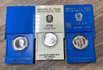 REPUBBLICA ITALIANA. Lotto di 3 monete commemorative in argento da 500 lire. FDC