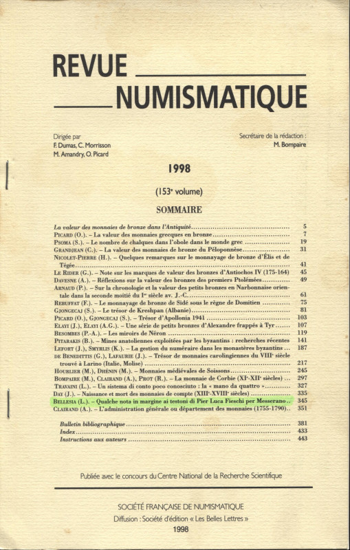 BELLESIA L. - Qualche nota in margine ai testoni di Pier Luca Fieschi per Messer...