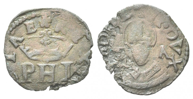 MILANO
Filippo II di Spagna duca di Milano, 1554-1598. Quattrino con S. Ambrogi...