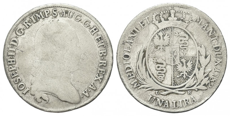 MILANO
Giuseppe II d'Asburgo Lorena, 1780-1790. 1 Lira 1782.
Ag gr. 5,78
Dr. ...