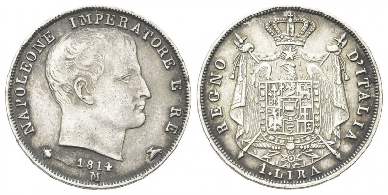 MILANO
Napoleone I Re d'Italia, 1805-1814. 1 Lira 1814, II tipo, puntali sagoma...