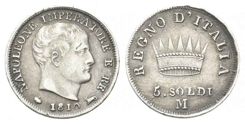 MILANO
Napoleone I Re d'Italia, 1805-1814. 5 Soldi 1810.
Ag gr. 1,21
Dr. Test...