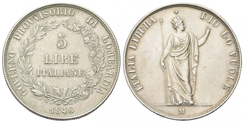 MILANO
Governo provvisorio di Lombardia, 1848. 5 Lire 1848 rami corti, base sot...