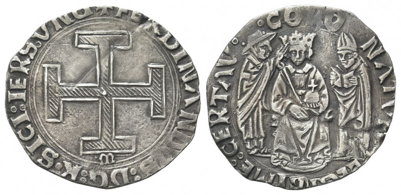 NAPOLI
Ferdinando I d’Aragona (Ferrante), 1458-1494. Coronato, sigla M.
Ag gr....