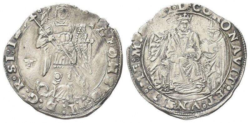 NAPOLI
Alfonso II d’Aragona, 1494-1495. Coronato, sigla T.
Ag gr. 3,89
Dr. AL...