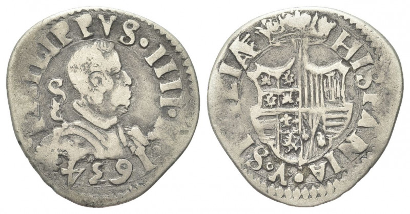 NAPOLI
Filippo IV di Spagna, 1621-1665. Carlino 1634.
Ag gr. 2,78
Dr. PHILIPP...