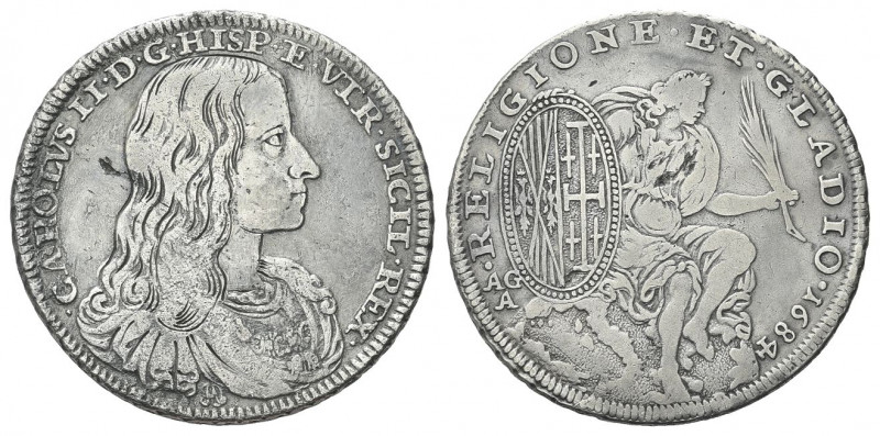 NAPOLI
Carlo II di Spagna, Re di Napoli e Sicilia, 1665-1700. Mezzo Ducato 1684...