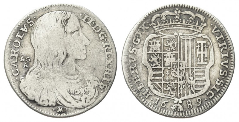 NAPOLI
Carlo II di Spagna, Re di Napoli e Sicilia, 1665-1700. Tarì 1689.
Ag gr...