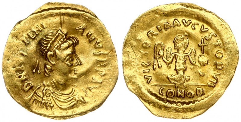 Byzantine Empire 1 Tremissis (527-565) Justinian I (527-565). Obverse: Pearl dia...