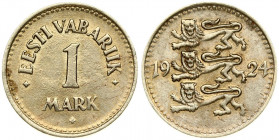 Estonia 1 Mark 1924 Obverse: Three leopards left divide date. Reverse: Denomination. Edge Description: Milled. Nickel-Bronze. KM 1a