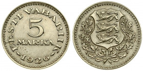 Estonia 5 Marka 1926 Averse: National arms within wreath. Reverse: Denomination above date. Nickel-Bronze. KM 7