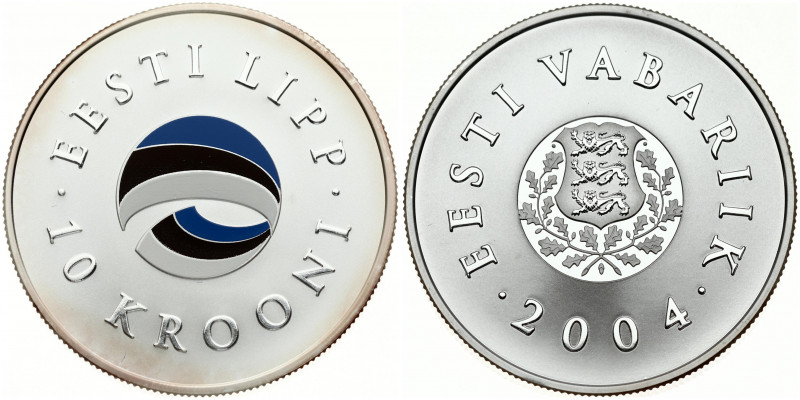 Estonia 10 Krooni 2004 Estonian Flag. Obverse: National arms. Reverse: Round mul...