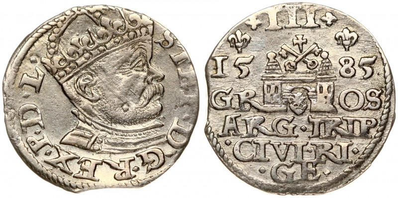 Latvia 3 Groszy 1585 Riga. Stefan Batory (1576–1586). Obverse: Crowned bust righ...